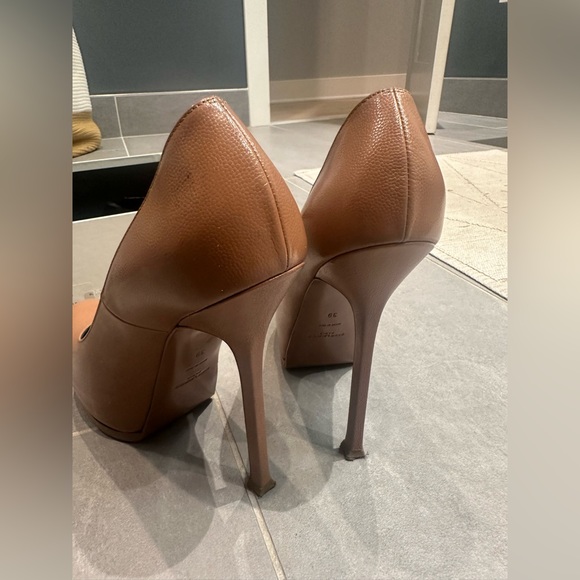 Saint Laurent Brown Leather Tribtoo Platform Pumps - Picture 3 of 8